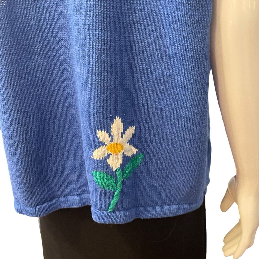 Sweater Vest Womens 2XL Capacity Blue Daisy Floral V-Neck Cotton Ramie 80s Vtg - Picture 5 of 9
